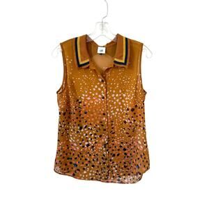 CAbi Sleeveless Collar Blouse Tan Size Small